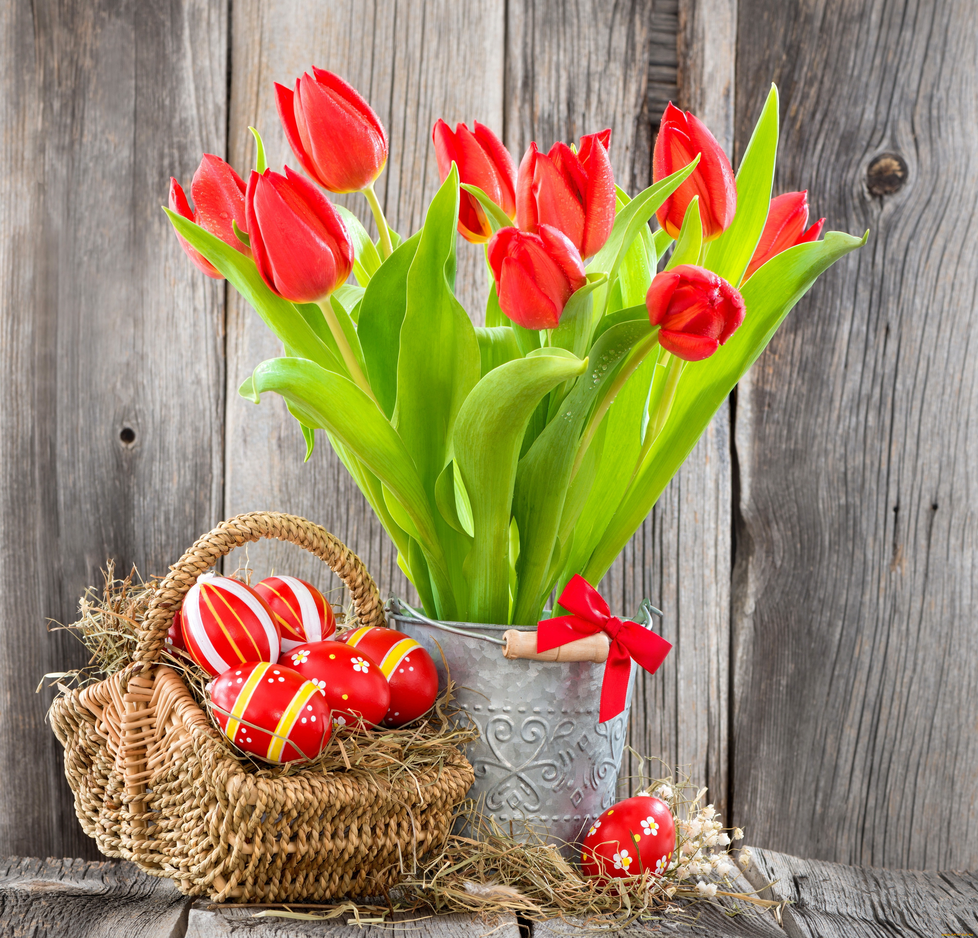 , , , red, basket, tulips, easter, eggs, flowers, 